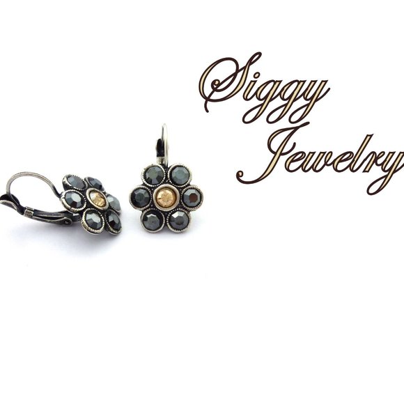 Swarovski Crystal Black and Champagne Earrings - Picture 3 of 7